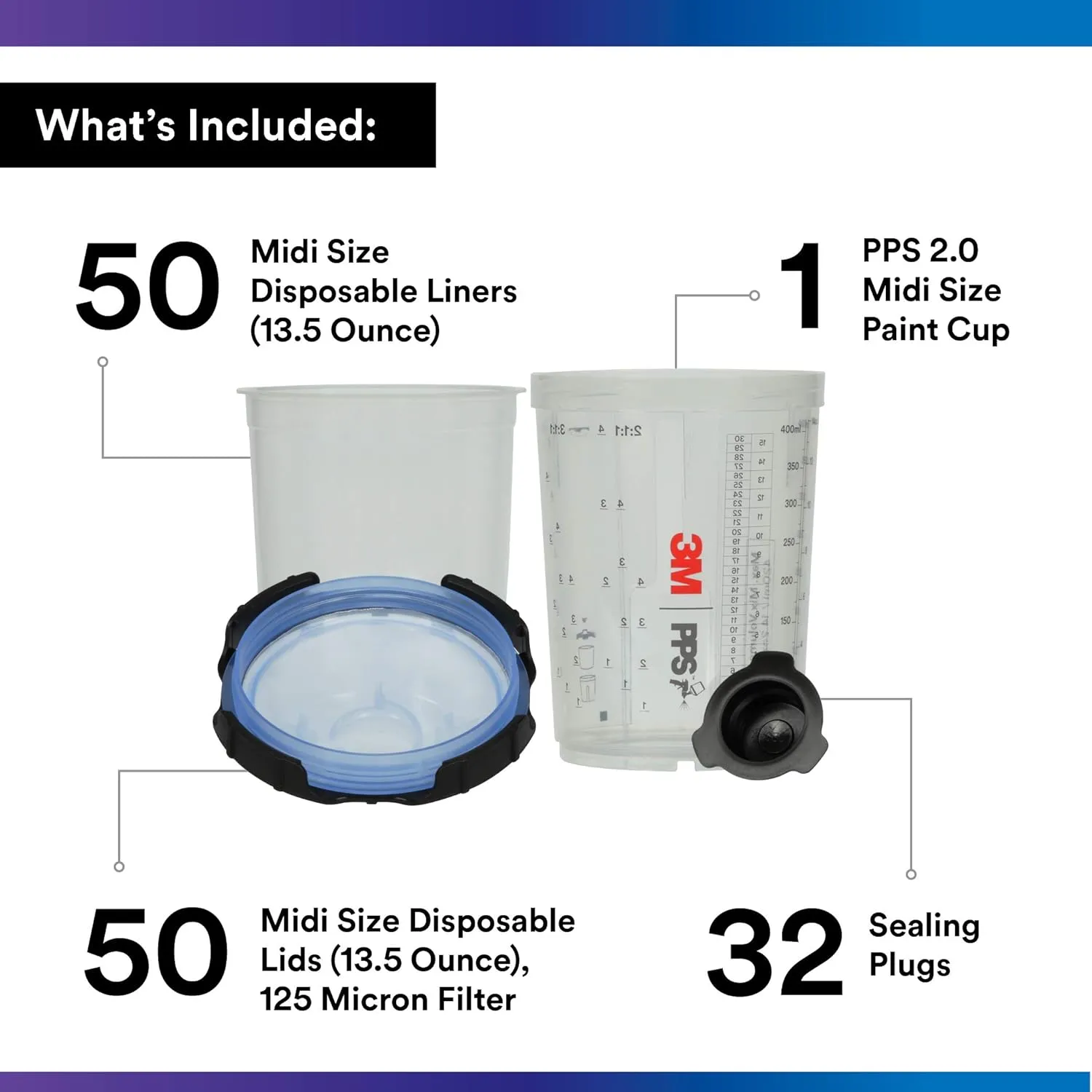 3M PPS 2.0 Midi Lids & Liners Kit 26112 400ml 200 Micron x 50 Pack
