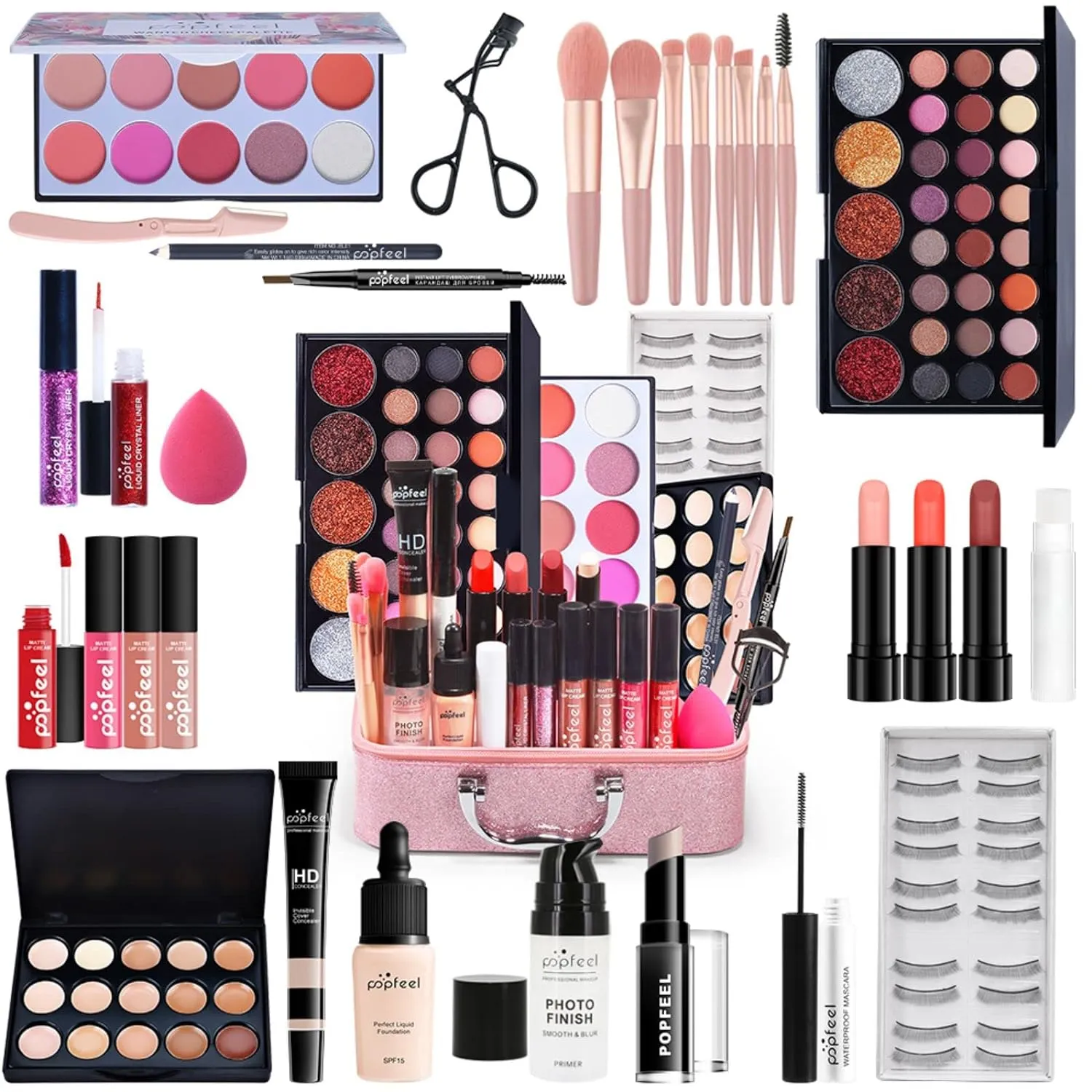 All-in-One Holiday Gift Makeup Set Cosmetic Essential Starter Bundle Include Eyeshadow Palette Lipstick Concealer Blush Mascara Foundation Face Powder - Makeup Kit for Women Full Kit