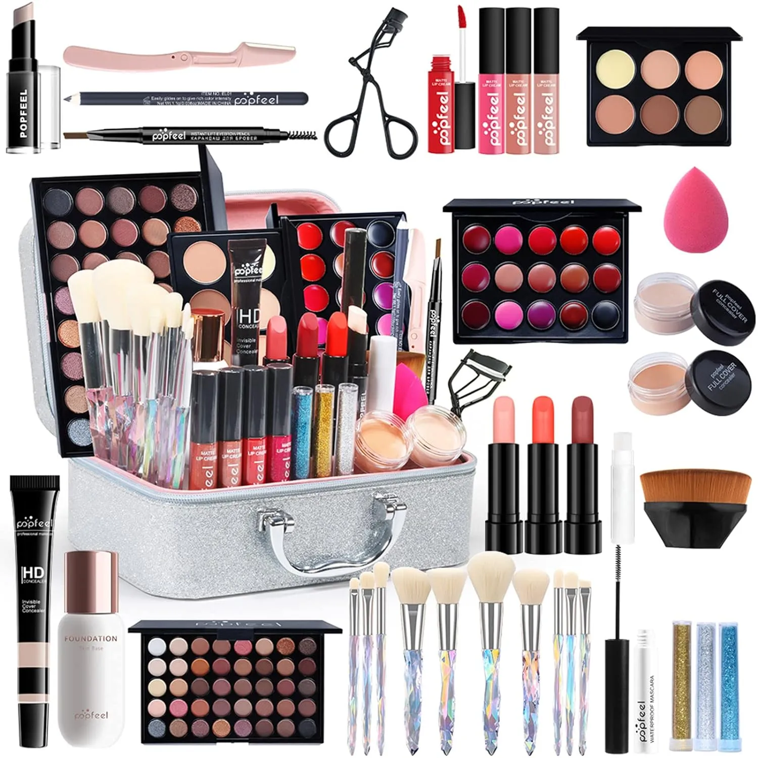 All-in-One Holiday Gift Makeup Set Cosmetic Essential Starter Bundle Include Eyeshadow Palette Lipstick Concealer Blush Mascara Foundation Face Powder - Makeup Kit for Women Full Kit