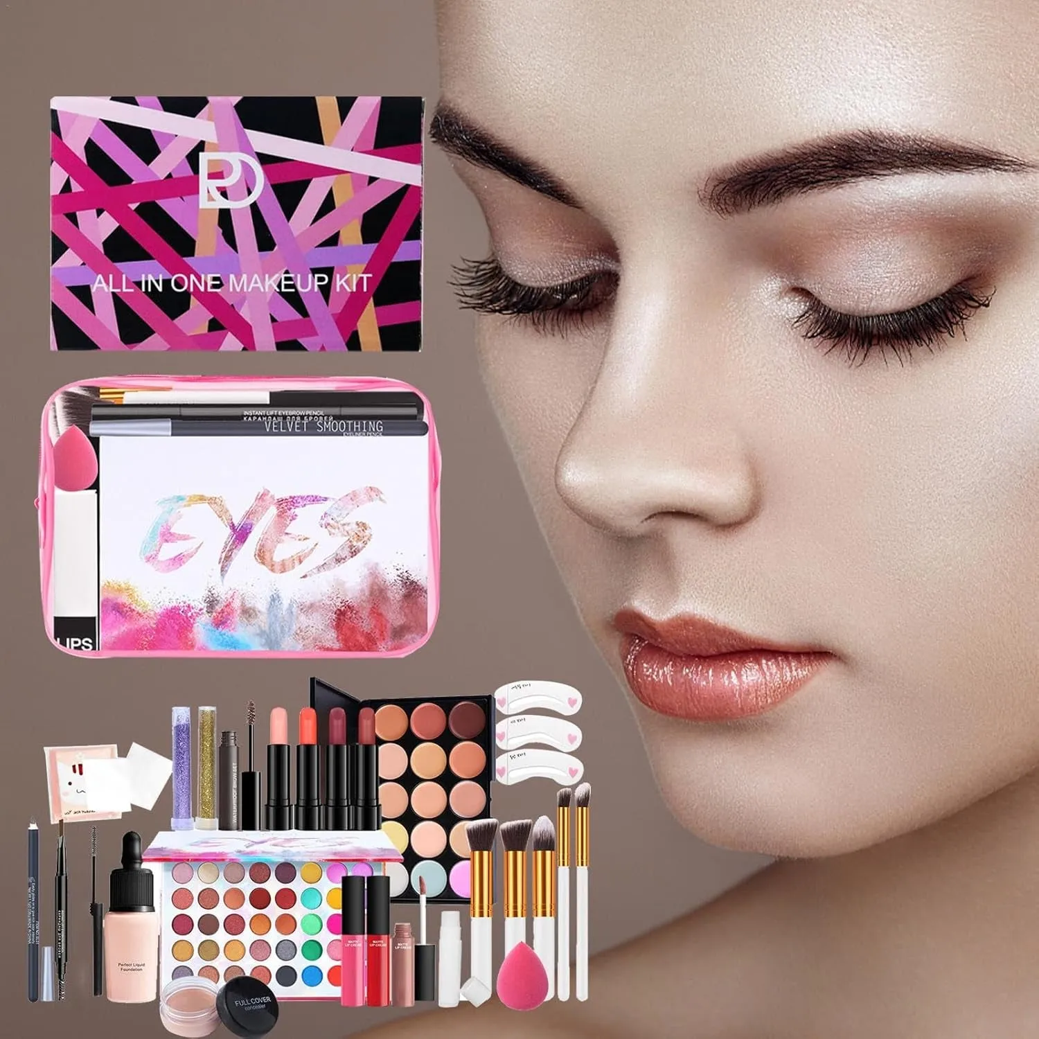 Beginner Makeup Kit - /Set Travel Make-Up Palette | Multipurpose Cosmetic Set Makeup Kits Travel Professional Makeup Kit for Teenagers & Adults