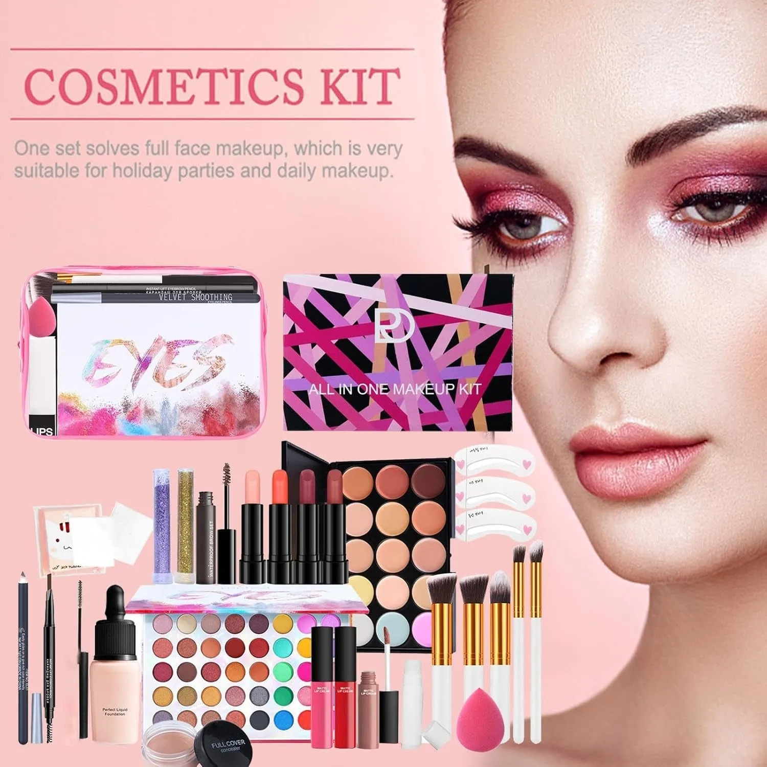Beginner Makeup Kit - /Set Travel Make-Up Palette | Multipurpose Cosmetic Set Makeup Kits Travel Professional Makeup Kit for Teenagers & Adults