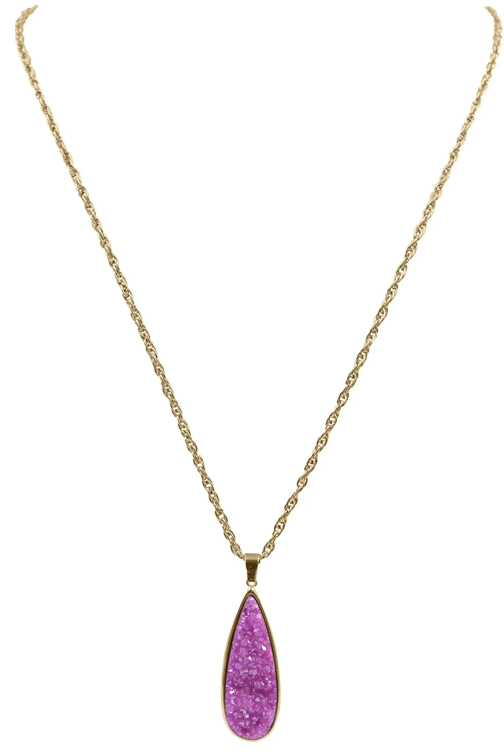 Druzy Collection -Blush Quartz Drop Necklace Gold