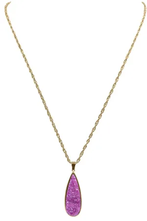 Druzy Collection -Blush Quartz Drop Necklace Gold