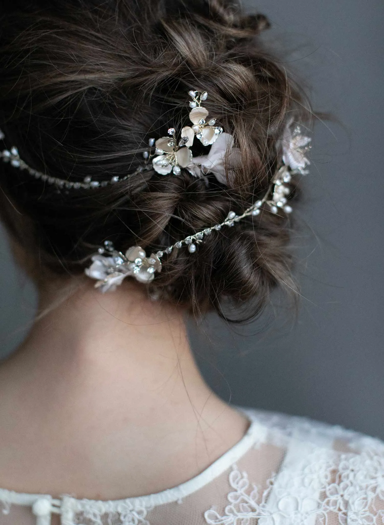 Extra long blushing blossom and crystal hair vine - Style #912