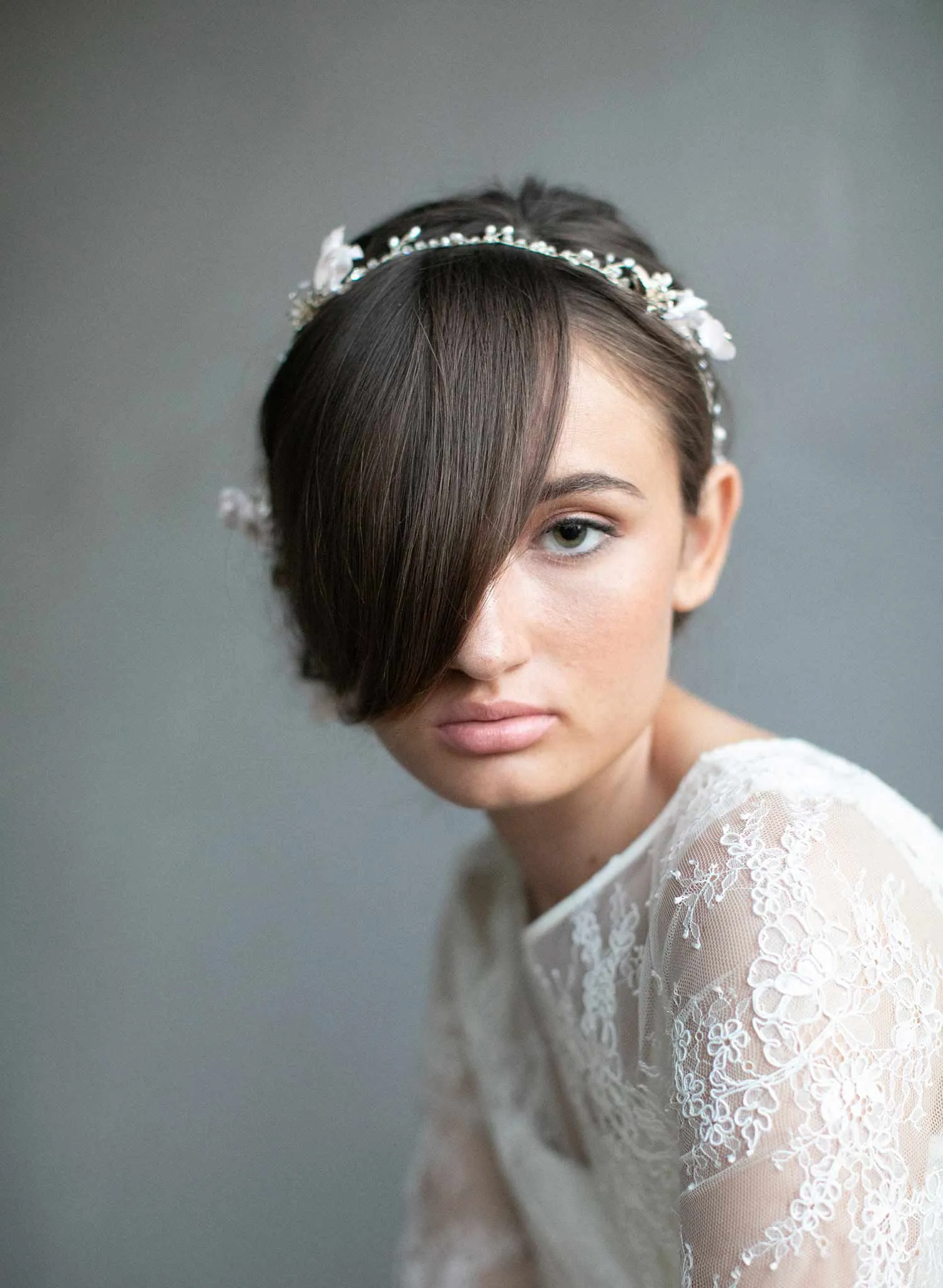 Extra long blushing blossom and crystal hair vine - Style #912