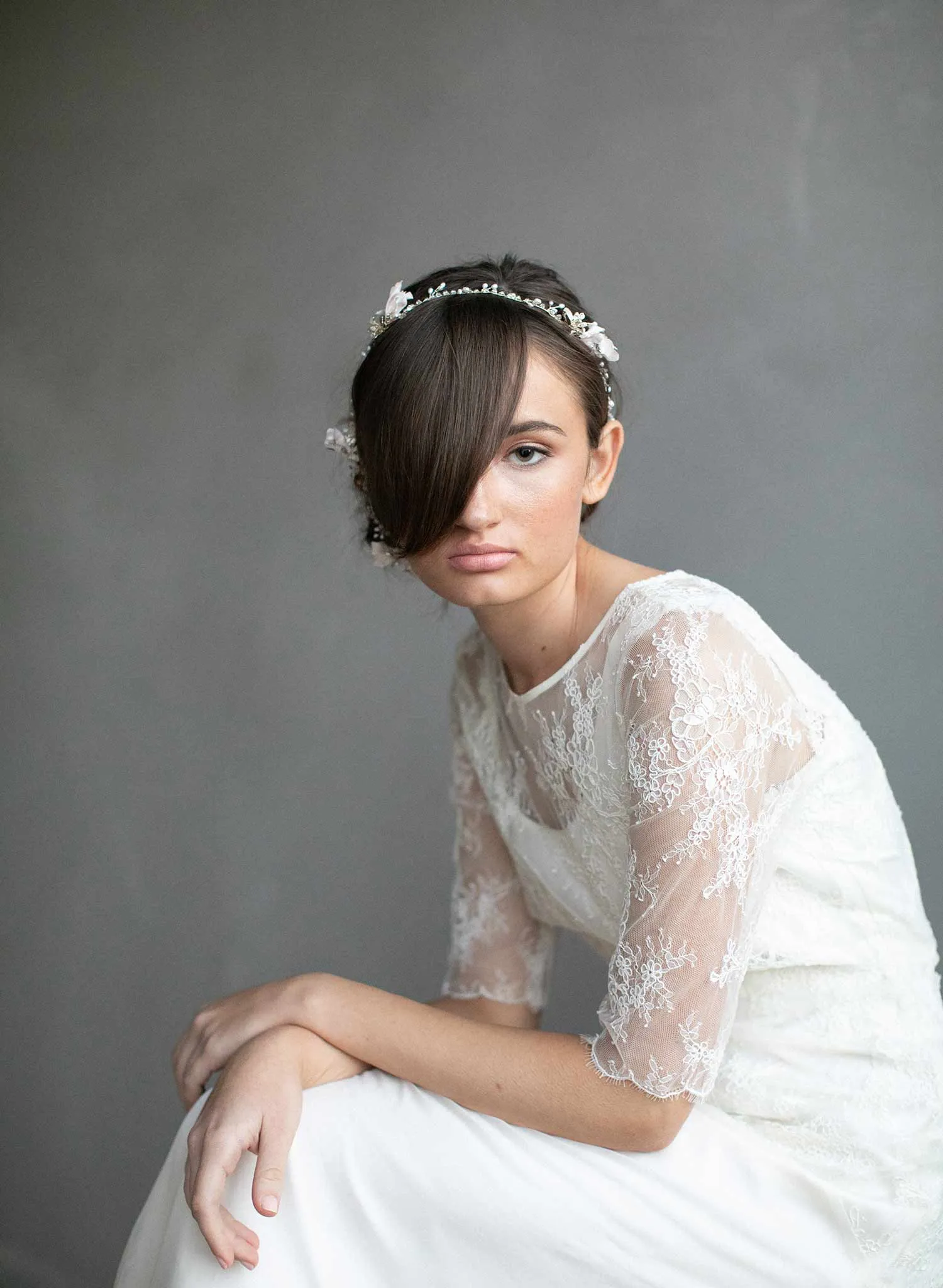 Extra long blushing blossom and crystal hair vine - Style #912