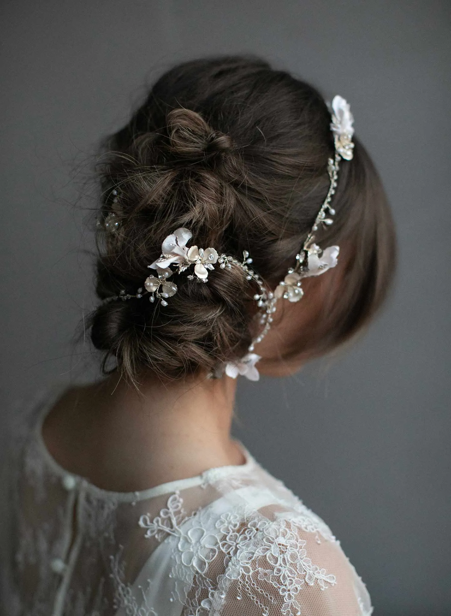 Extra long blushing blossom and crystal hair vine - Style #912