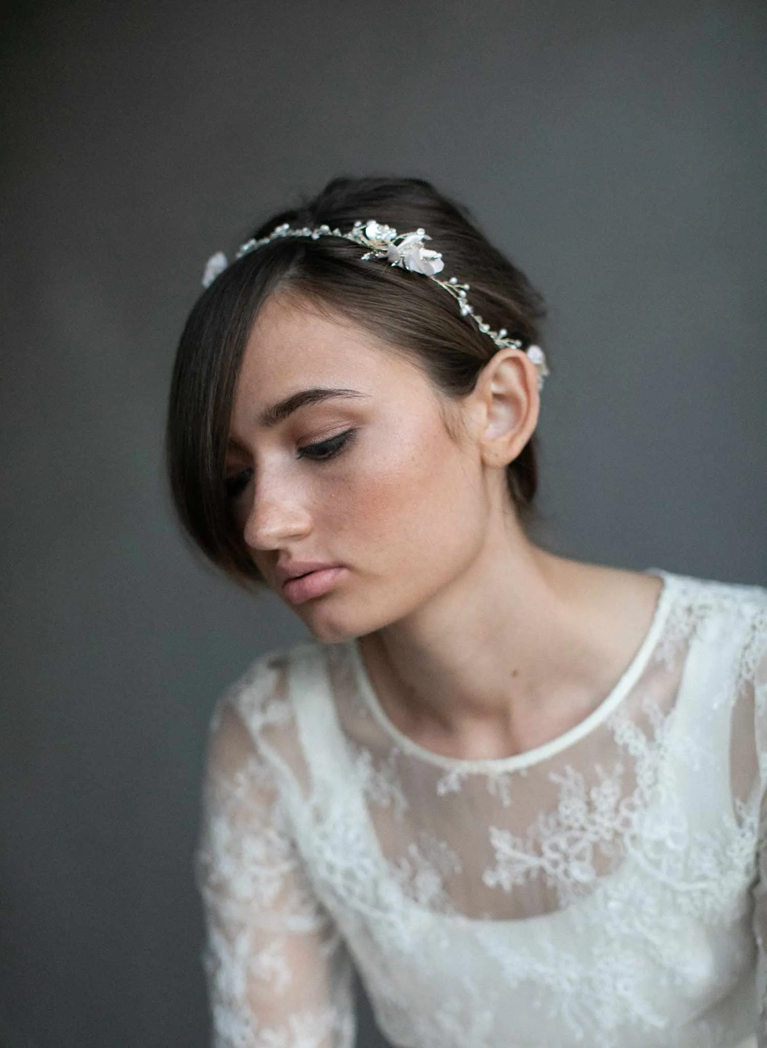 Extra long blushing blossom and crystal hair vine - Style #912