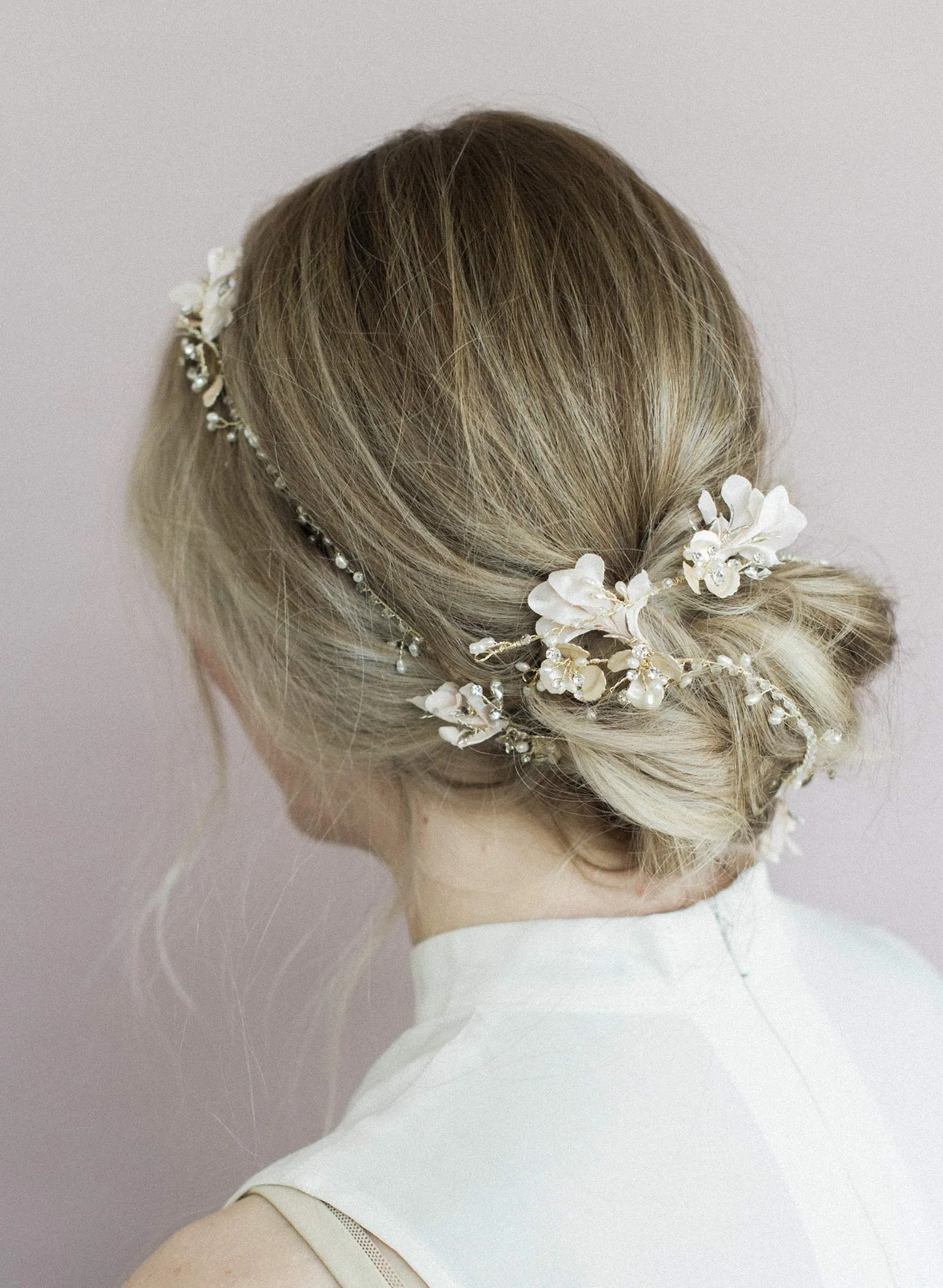 Extra long blushing blossom and crystal hair vine - Style #912