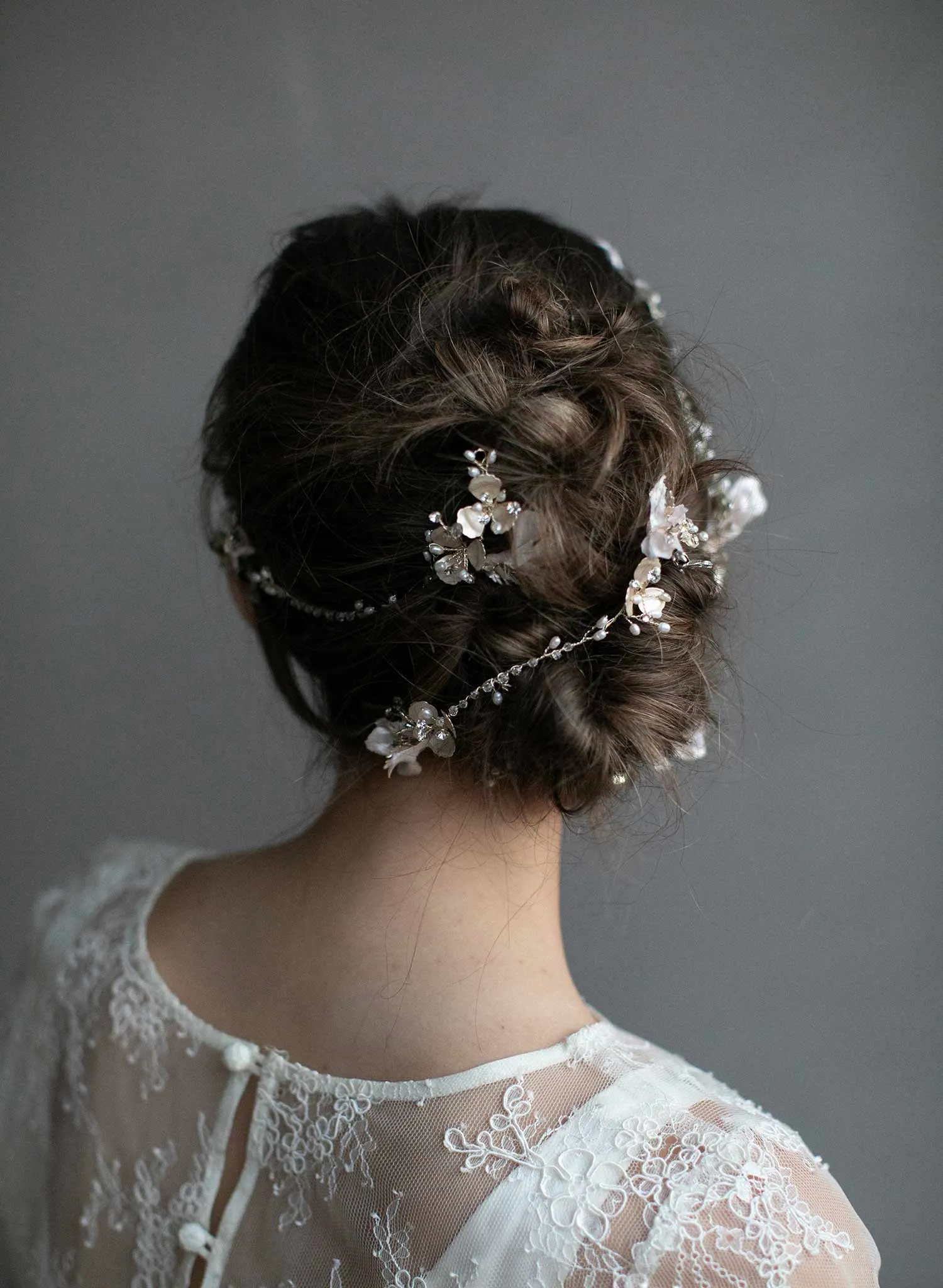 Extra long blushing blossom and crystal hair vine - Style #912