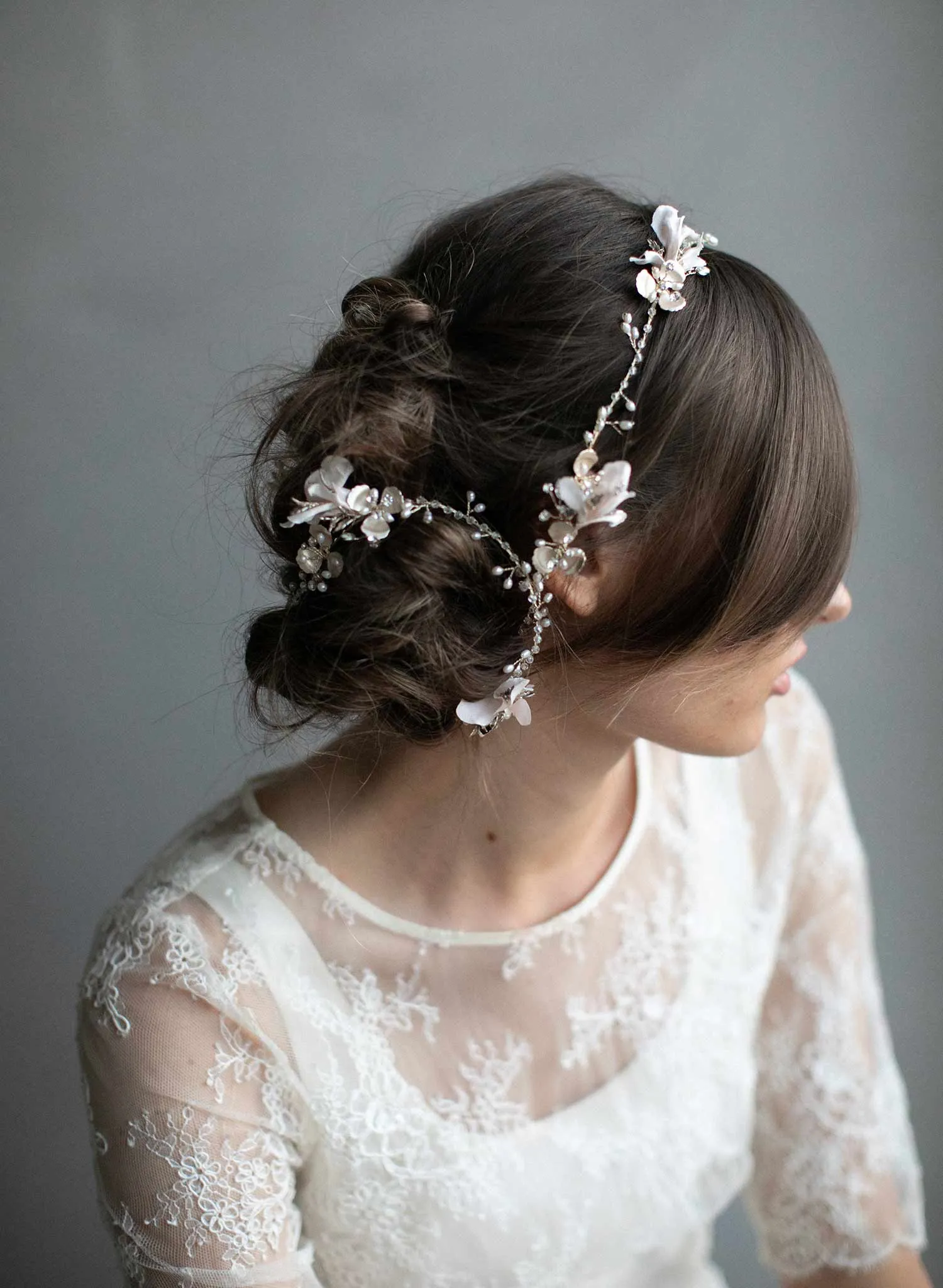 Extra long blushing blossom and crystal hair vine - Style #912