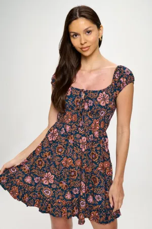 Floral Front Tie Mini Dress