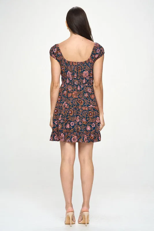 Floral Front Tie Mini Dress