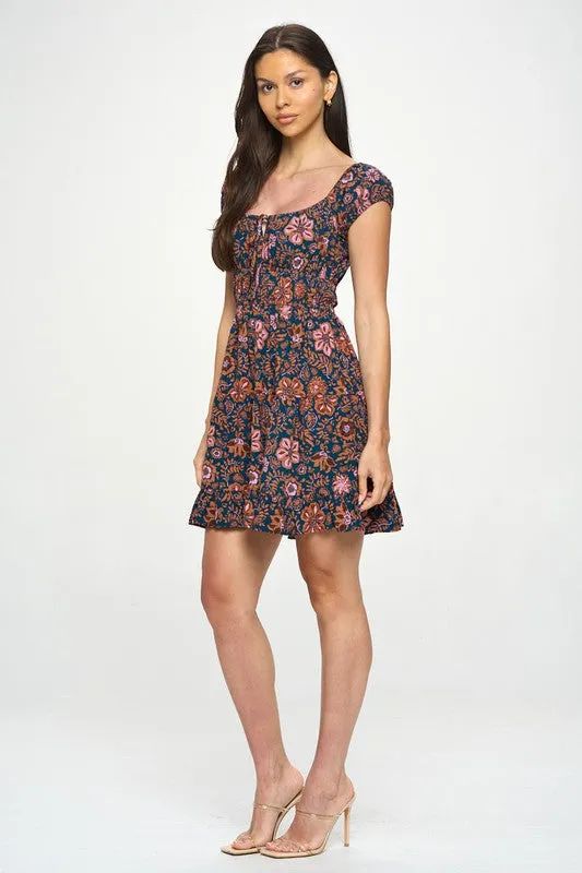 Floral Front Tie Mini Dress