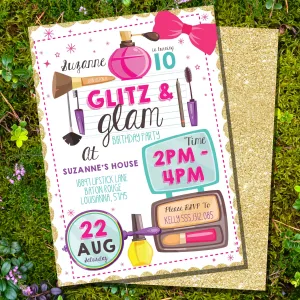 Glitz And Glam Party Invitation | Tween Party | Make-Up Party Invitation