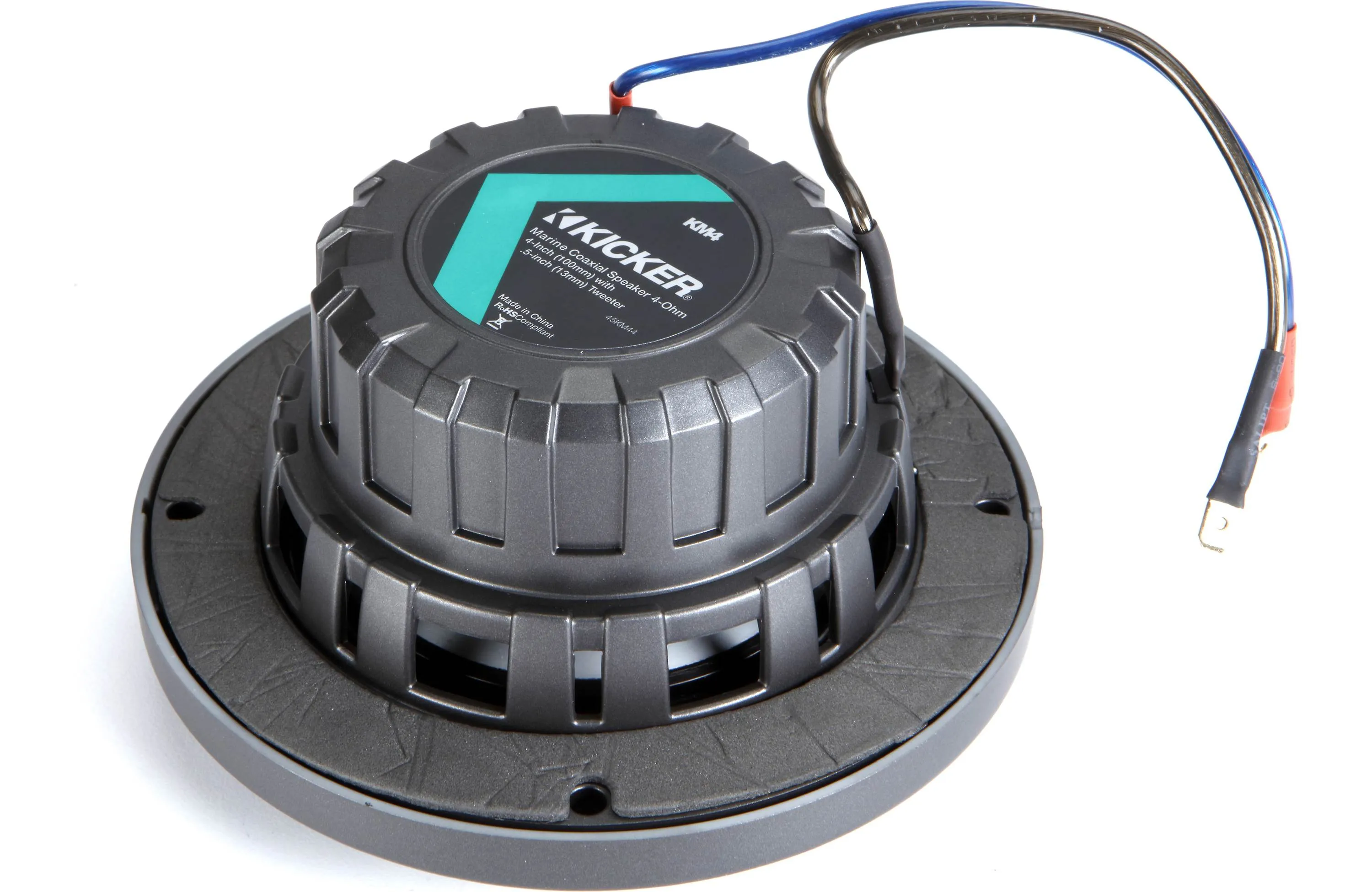 Kicker 45KM44 Universal Weatherproof Coaxial 4" 4-Ohm Audio Speakers with Charcoal and White Grilles (Pair)