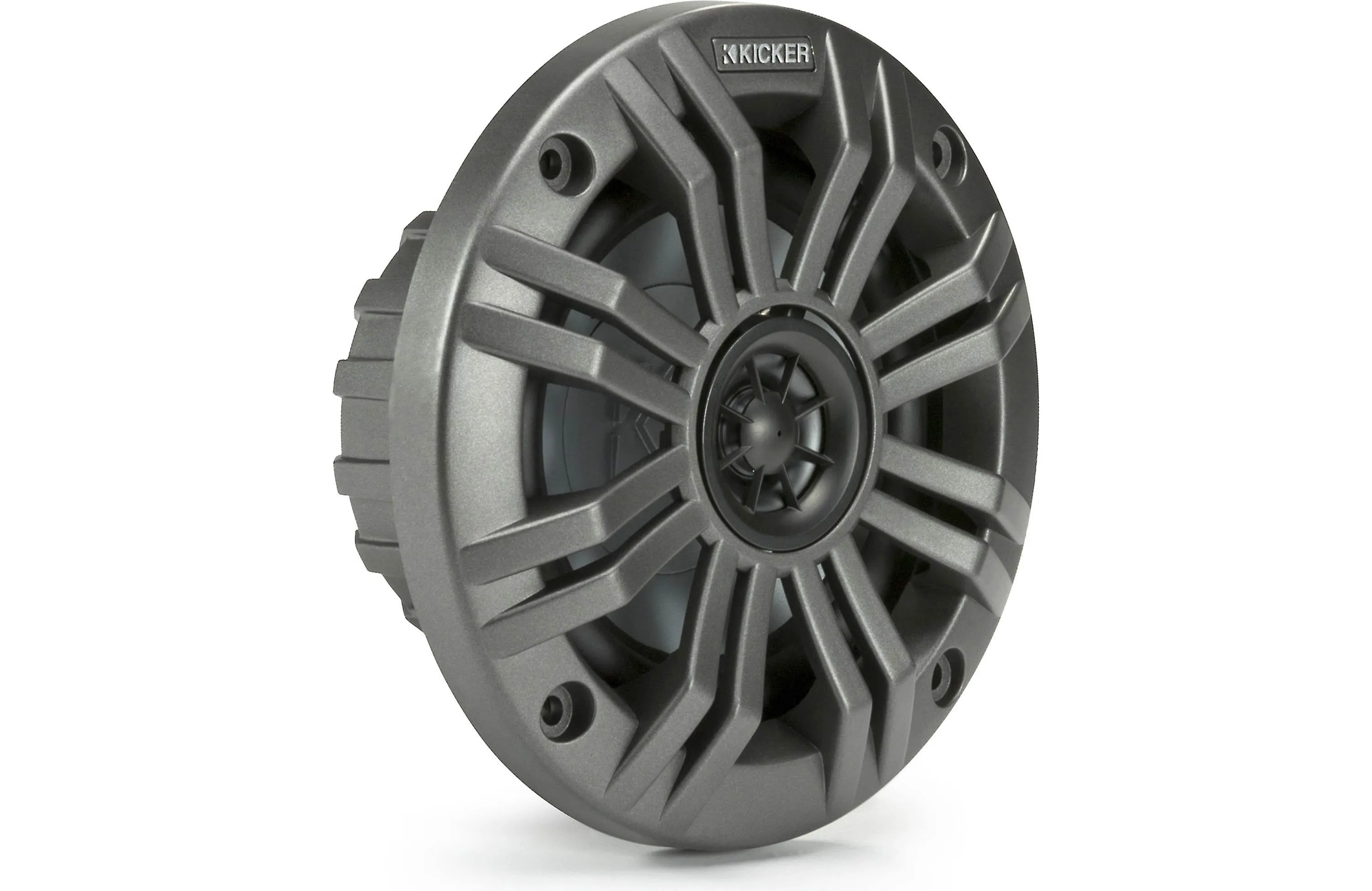 Kicker 45KM44 Universal Weatherproof Coaxial 4" 4-Ohm Audio Speakers with Charcoal and White Grilles (Pair)