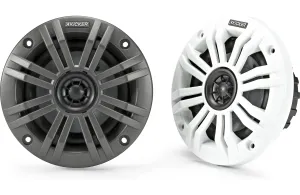 Kicker 45KM44 Universal Weatherproof Coaxial 4" 4-Ohm Audio Speakers with Charcoal and White Grilles (Pair)