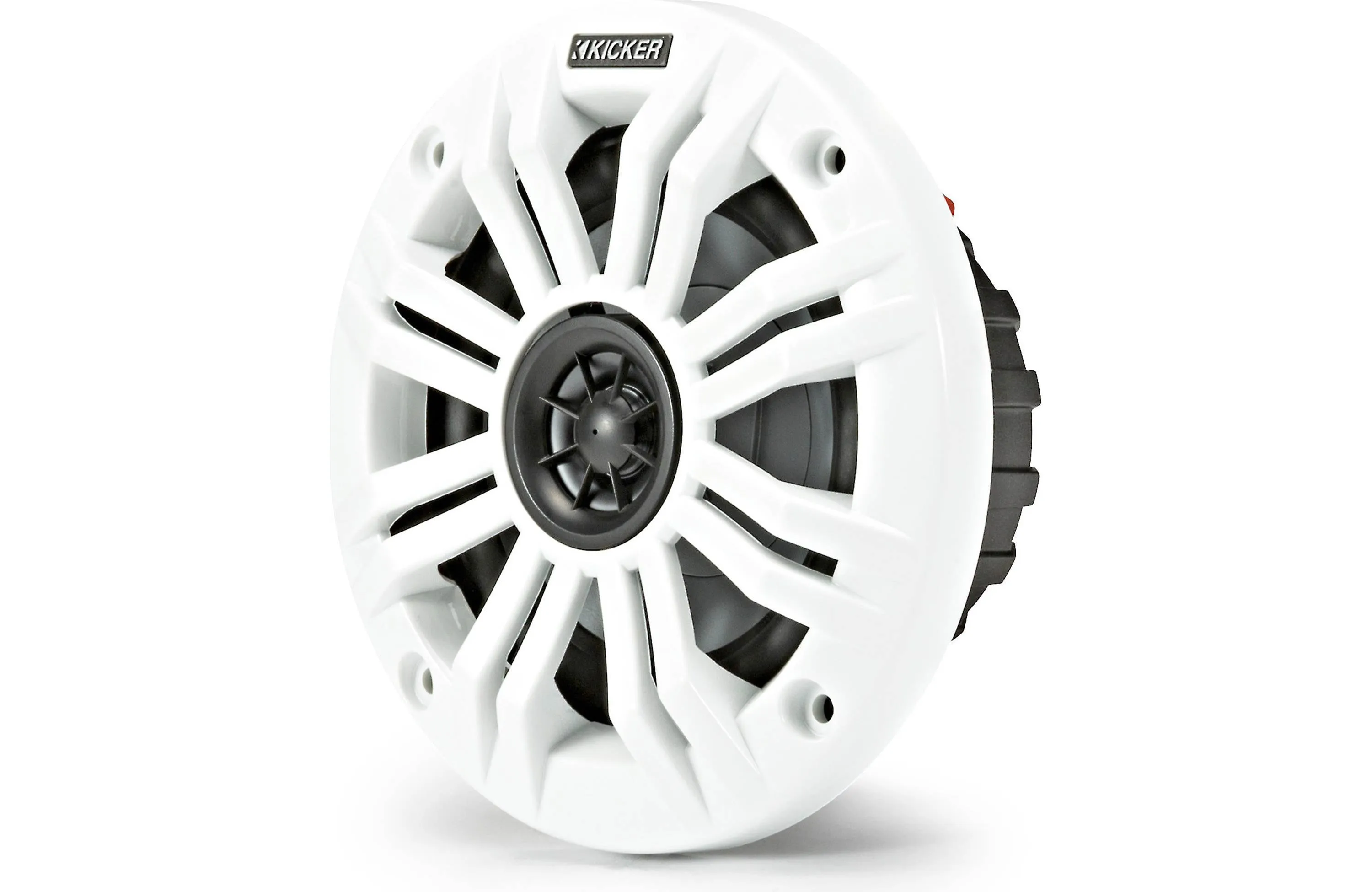 Kicker 45KM44 Universal Weatherproof Coaxial 4" 4-Ohm Audio Speakers with Charcoal and White Grilles (Pair)
