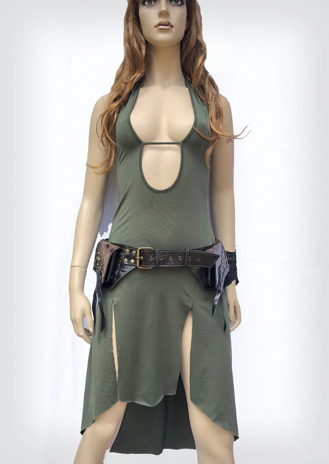 Leather skin pocket belt