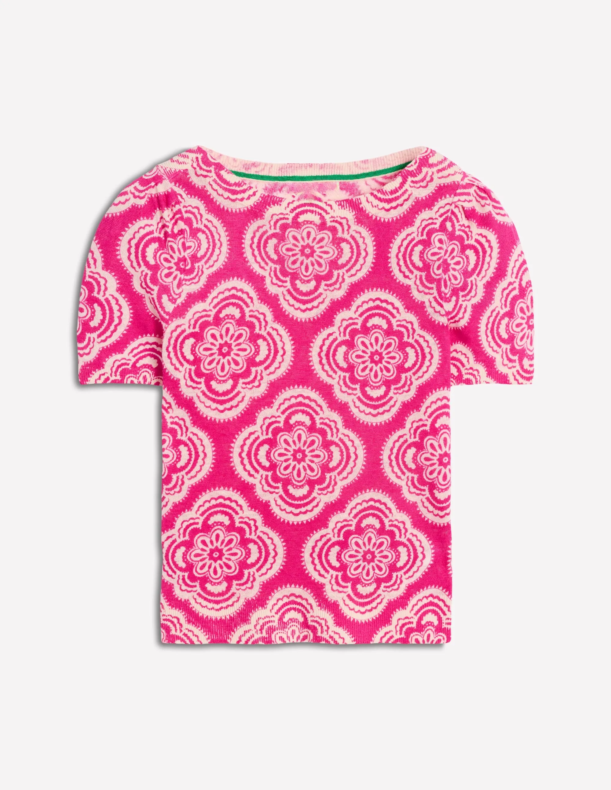 Liv Boat Neck Linen T-Shirt-Pink Peony, Botanic Blush