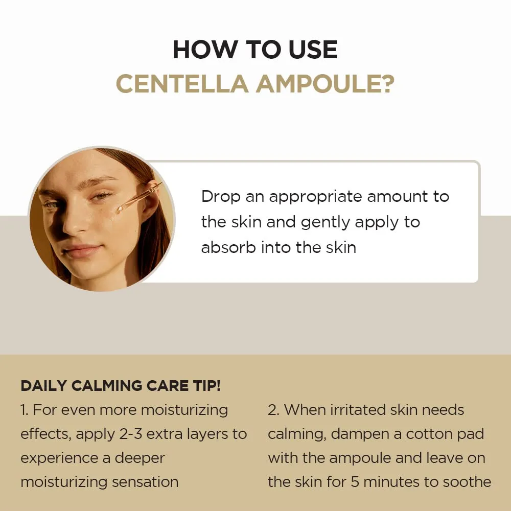 Madagascar Centella Asiatica Ampoule Facial Serum 1.85 fl.oz, 55ml, 100% Centella Asiatica Extract Soothes Acne Prone and Sensitive Skin