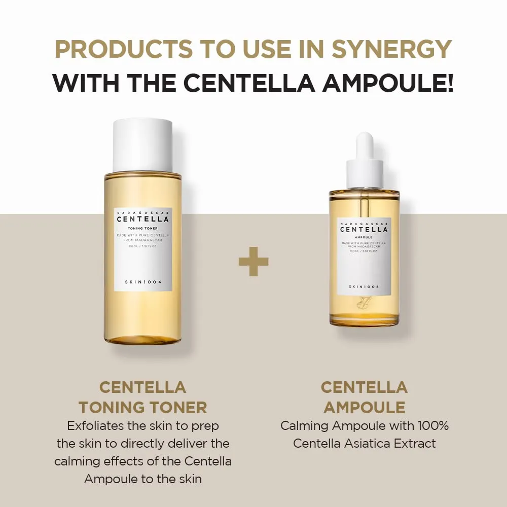 Madagascar Centella Asiatica Ampoule Facial Serum 1.85 fl.oz, 55ml, 100% Centella Asiatica Extract Soothes Acne Prone and Sensitive Skin