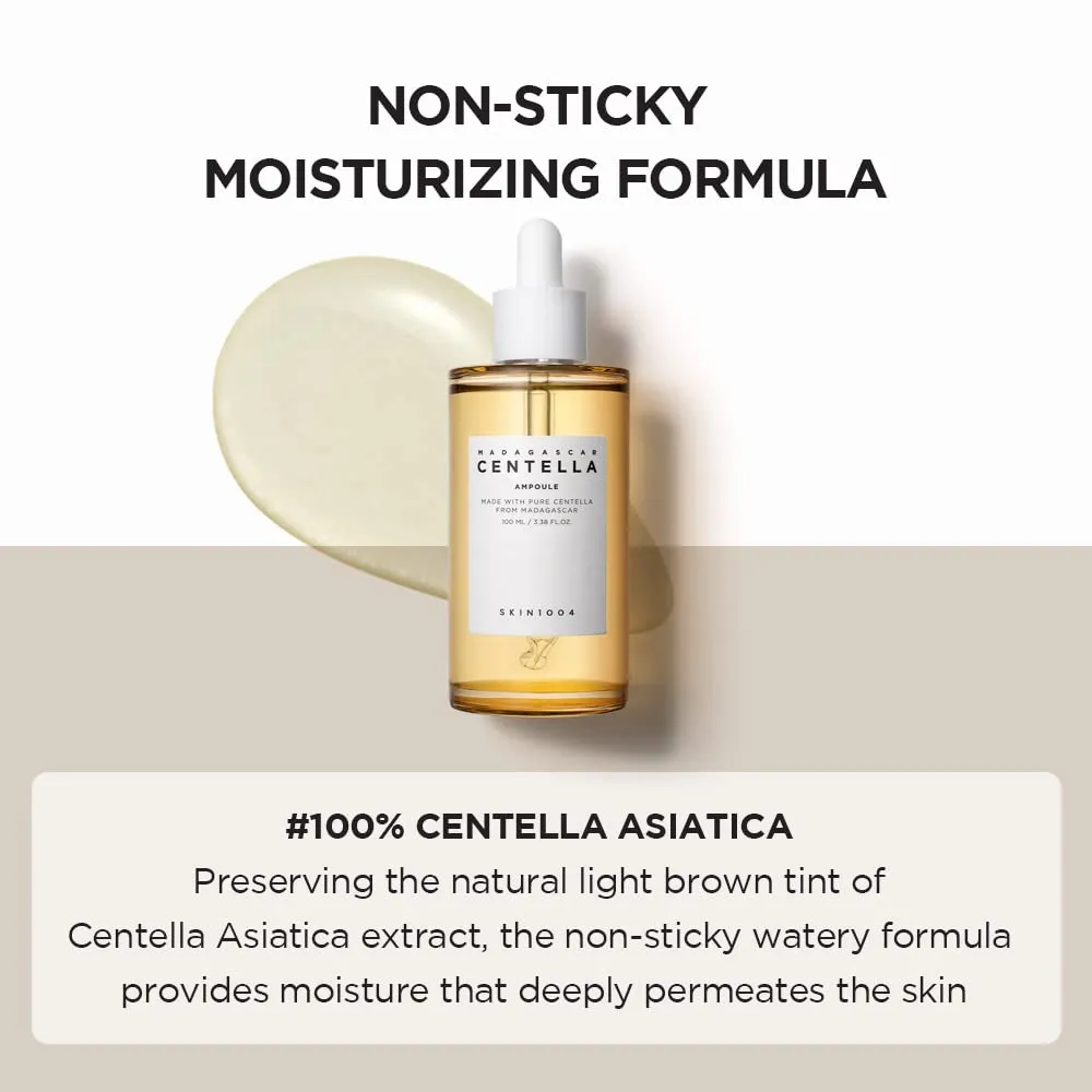 Madagascar Centella Asiatica Ampoule Facial Serum 1.85 fl.oz, 55ml, 100% Centella Asiatica Extract Soothes Acne Prone and Sensitive Skin