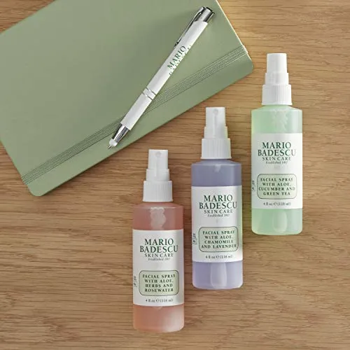 Mario Badescu Spritz Mist and Glow Facial Spray Trio Collection with Cucumber, Rose Water Lavender, Multi-Purpose Cooling Hydrating Face for All Skin Types, 4 Fl Oz (Pack of 3)