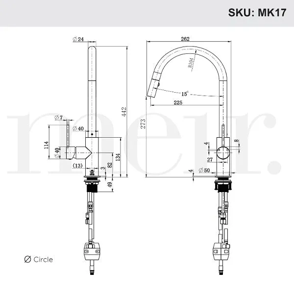 Meir Paddle Round Pull Out Kitchen Sink Mixer Tap Champagne