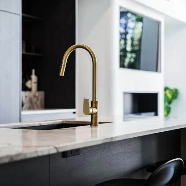 Meir Paddle Round Pull Out Kitchen Sink Mixer Tap Tiger Bronze