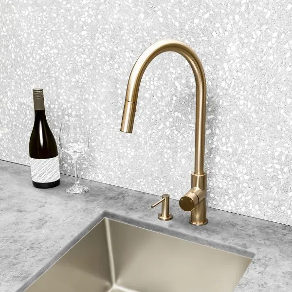 Meir Pinless Round Pull Out Kitchen Sink Mixer Tap Champagne