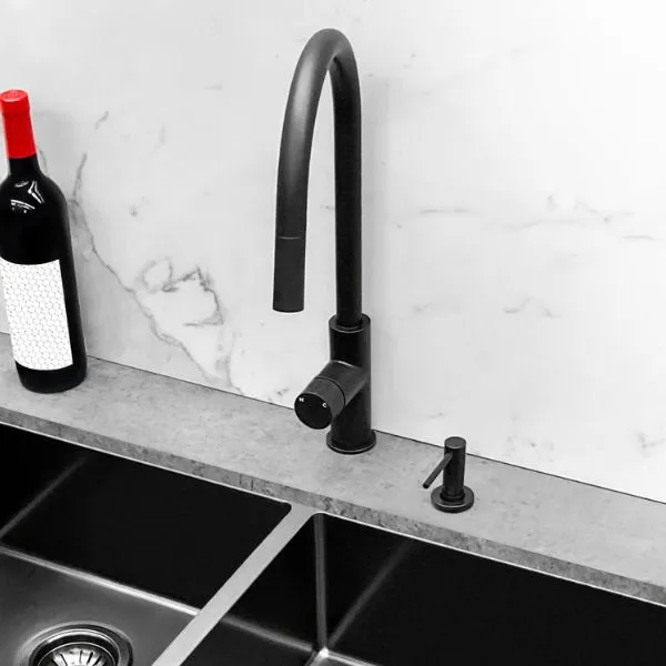 Meir Pinless Round Pull Out Kitchen Sink Mixer Tap Matte Black