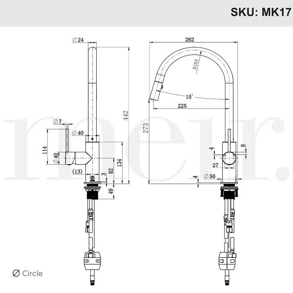 Meir Pinless Round Pull Out Kitchen Sink Mixer Tap Shadow