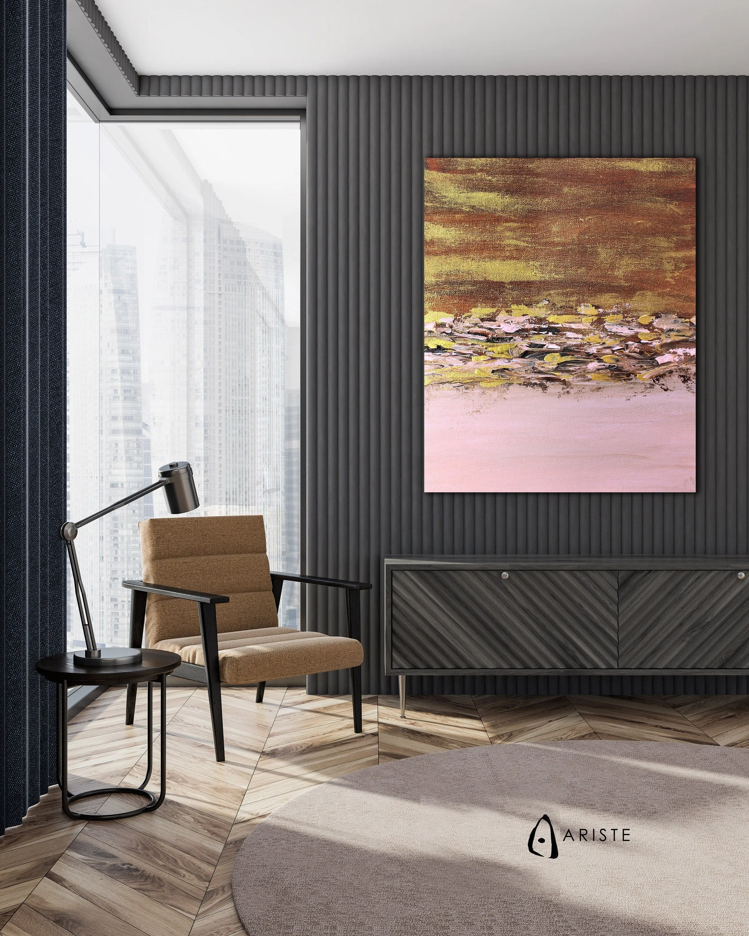Pink, brown & gold extra large color field paintings made to order in a custom size