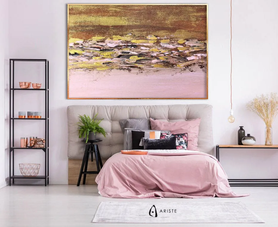 Pink, brown & gold extra large color field paintings made to order in a custom size
