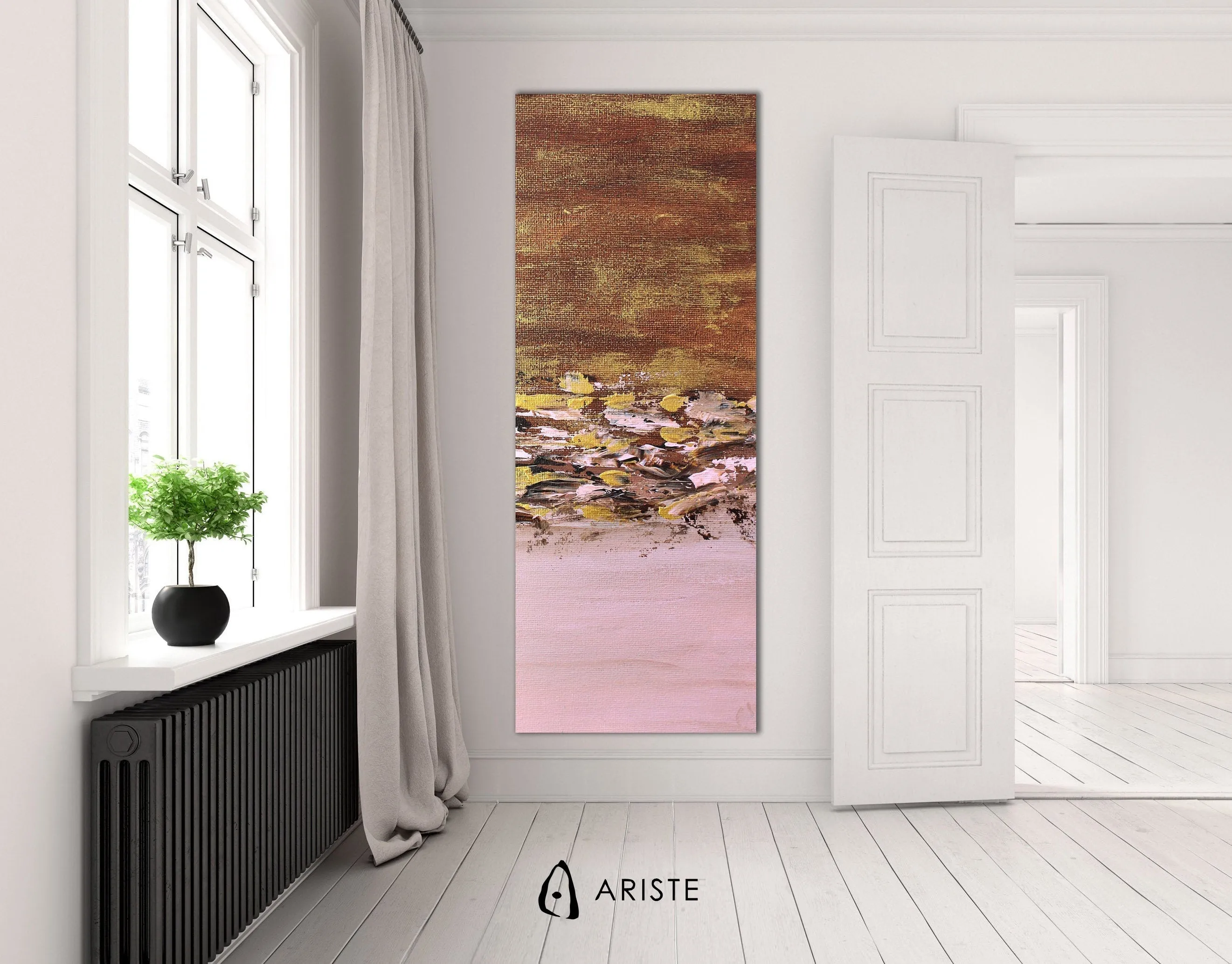 Pink, brown & gold extra large color field paintings made to order in a custom size