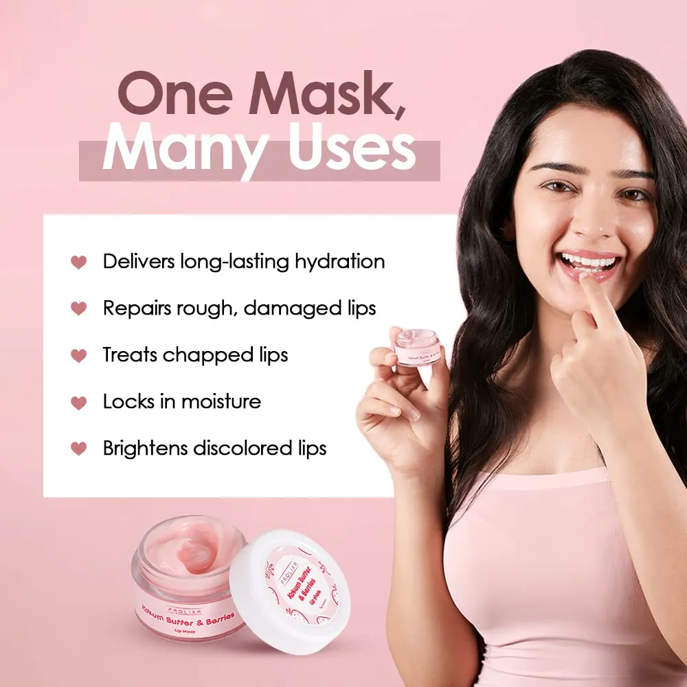 Prolixr Kokum Butter & Berry Lip Mask - Overnight Hydration - Repairs Chapped Lips - For Dark & Dry Lips - All Skin Types - Cruelty Free - 15 Gm