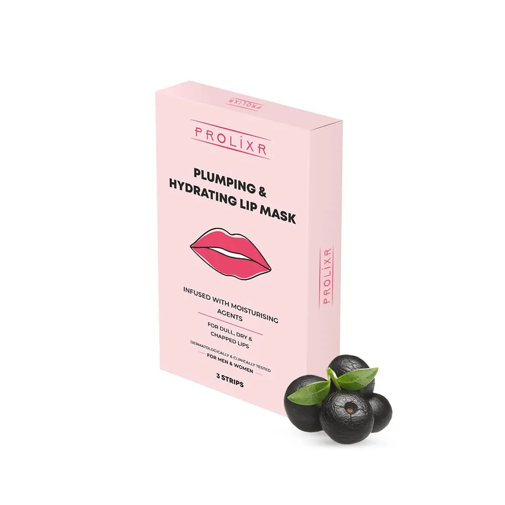 Prolixr Plumping & Hydrating Lip Mask - For Pink Lips (Witch Hazel, Aloe Vera, Acai Berry & Mulberry) Dark, Dull, Dry & Chapped Lips | Women & Men | 3 Strips