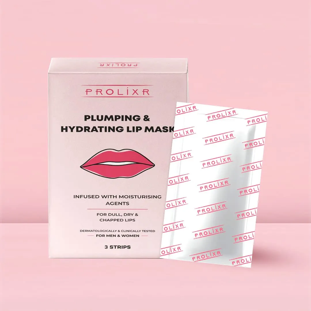 Prolixr Plumping & Hydrating Lip Mask - For Pink Lips (Witch Hazel, Aloe Vera, Acai Berry & Mulberry) Dark, Dull, Dry & Chapped Lips | Women & Men | 3 Strips