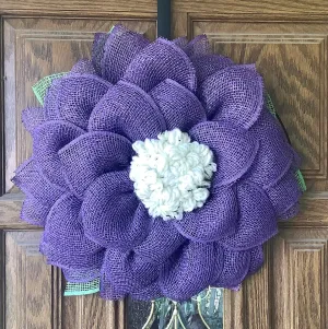 Purple Mesh Flower Wreath for Front Door, Spring Wreath