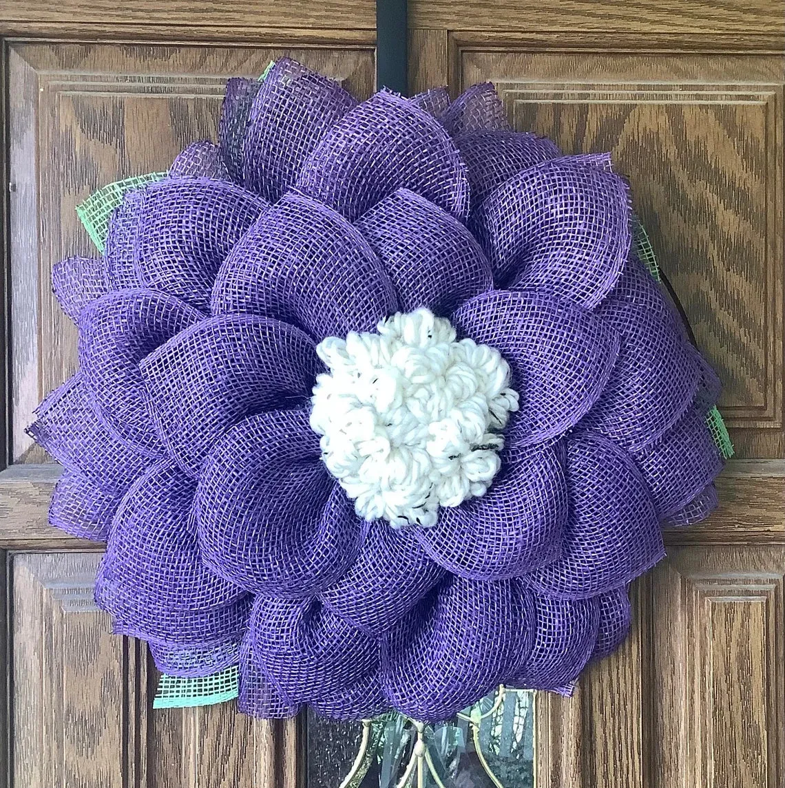 Purple Mesh Flower Wreath for Front Door, Spring Wreath