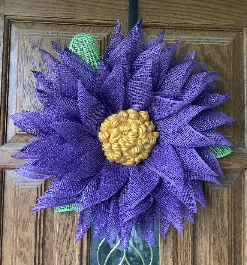 Purple Poly Burlap Flower Wreath