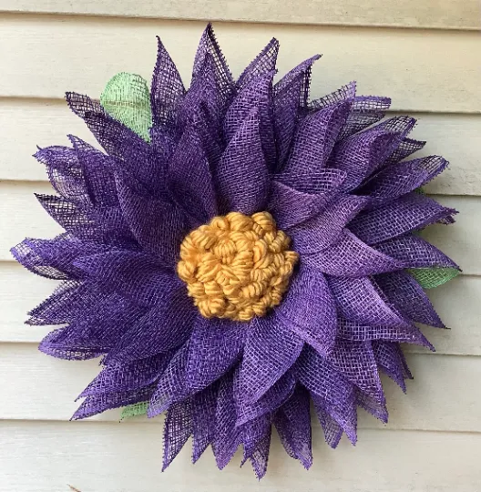 Purple Poly Burlap Flower Wreath