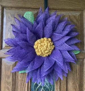 Purple Poly Burlap Flower Wreath