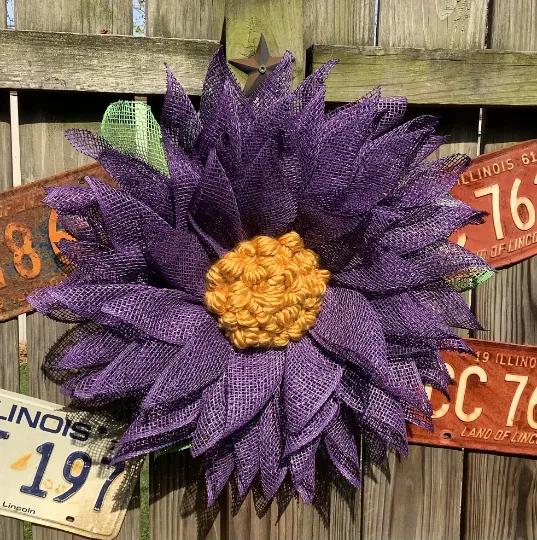 Purple Poly Burlap Flower Wreath