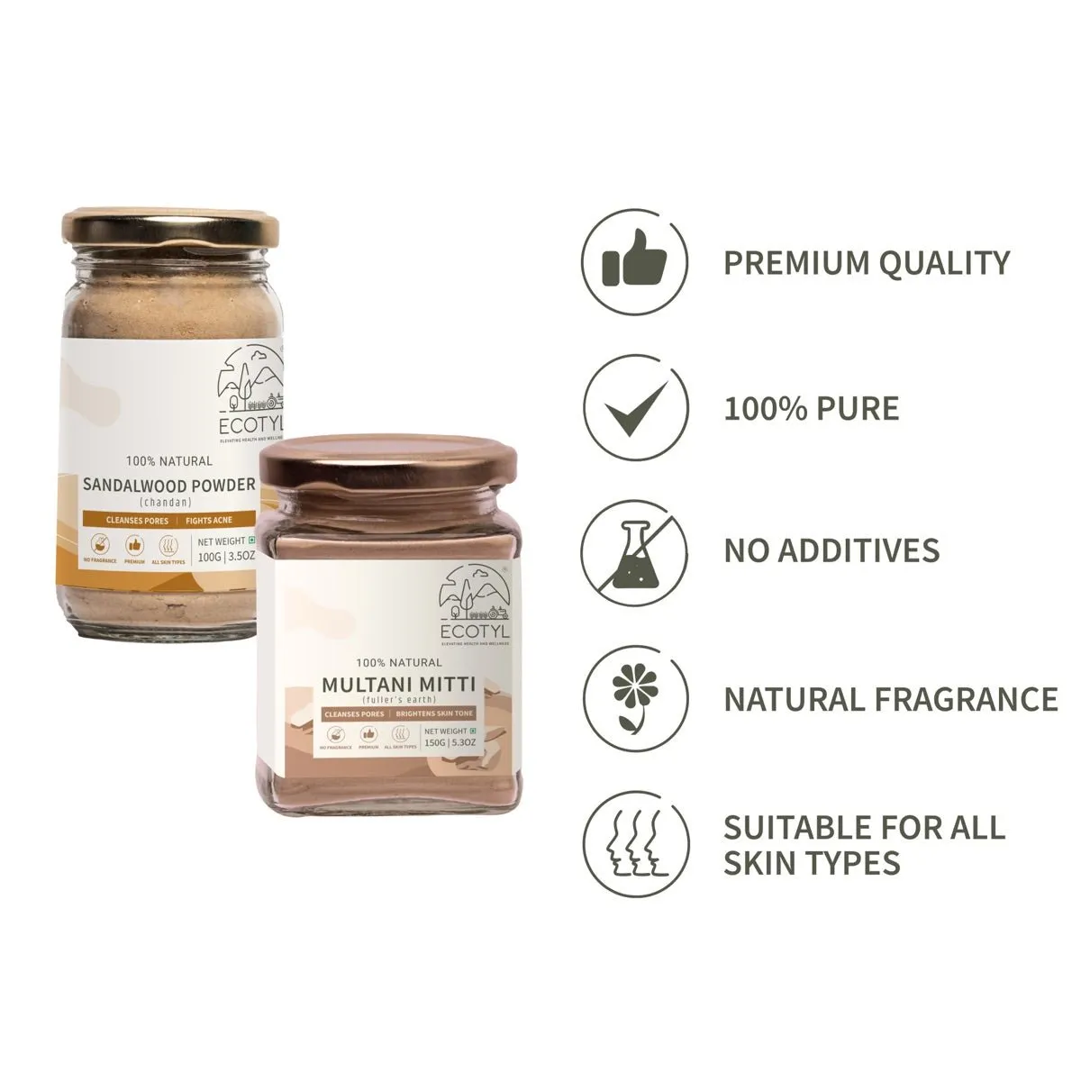 Sandalwood Powder 100g and Multani Mitti 150g- Face Pack Combo
