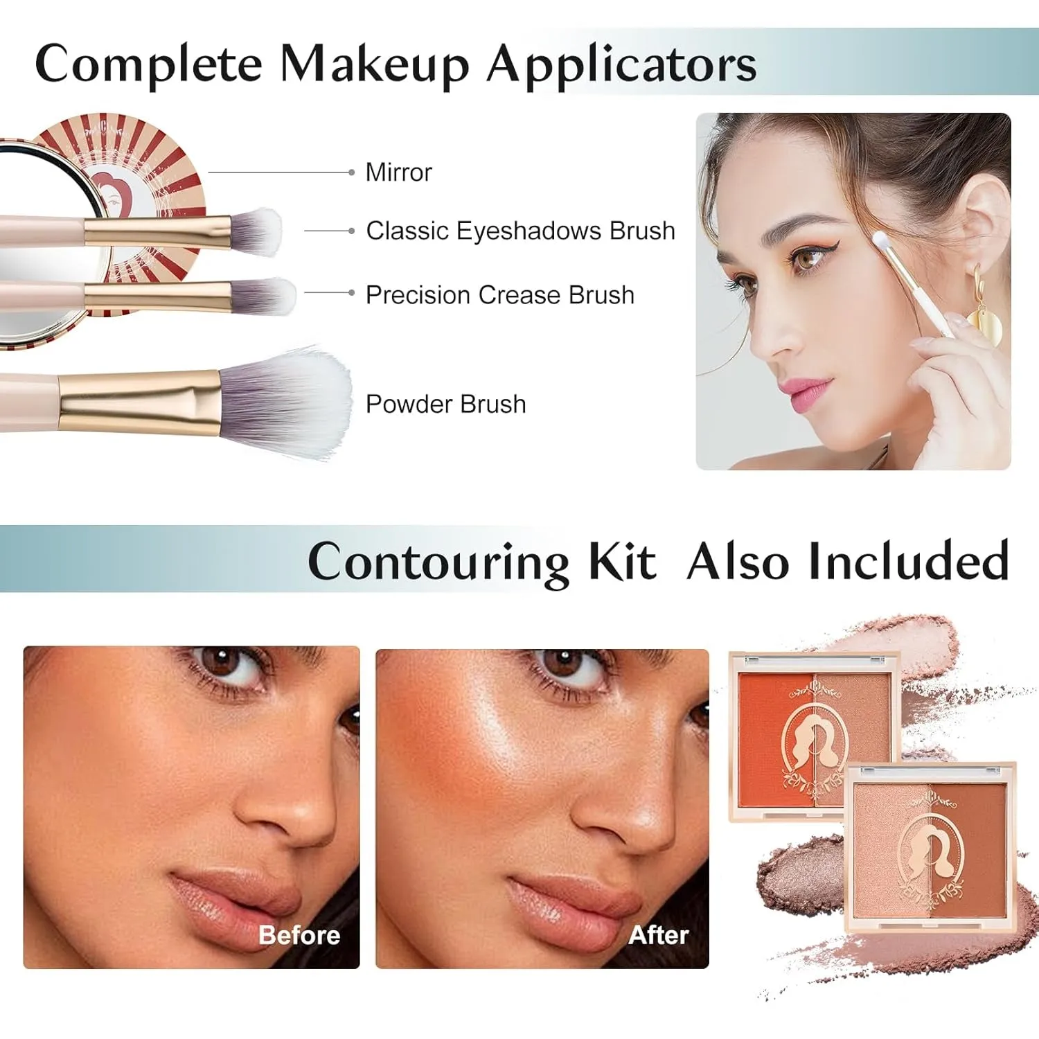 Ultimate Non-Toxic Kids Makeup Set - 18 Eyeshadow Colors & Accessories in Green Train Case