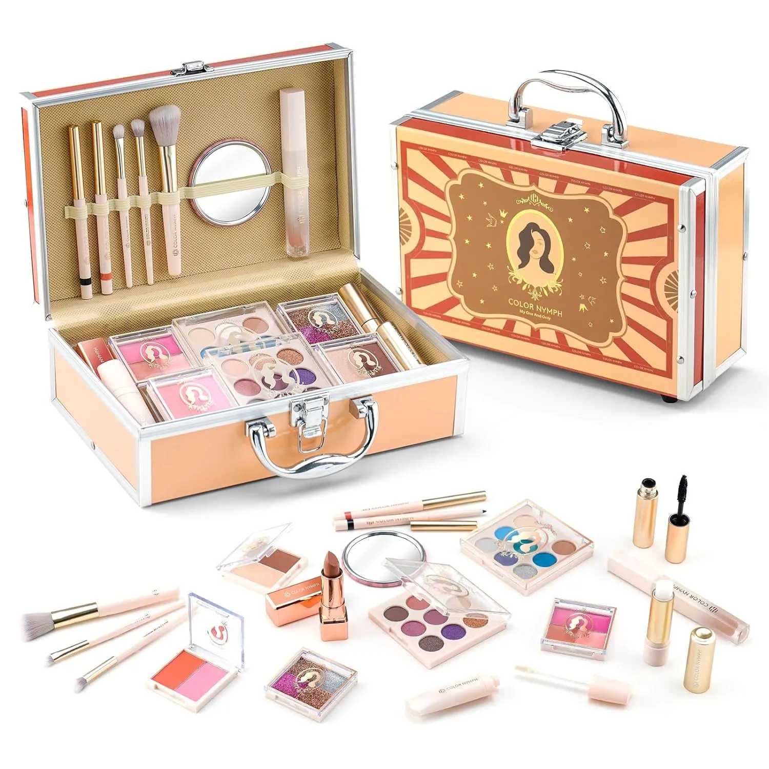 Ultimate Non-Toxic Kids Makeup Set - 18 Eyeshadow Colors & Accessories in Green Train Case