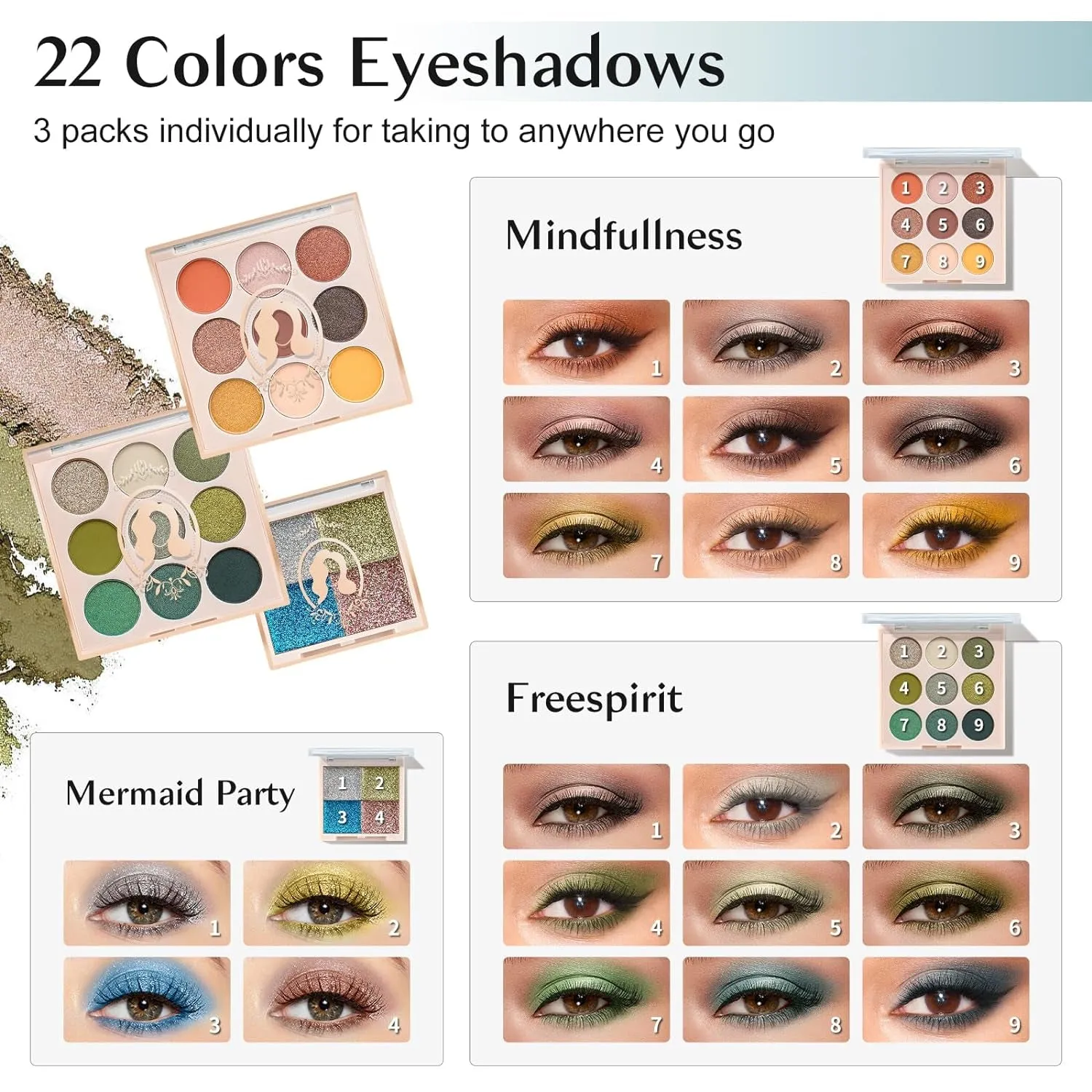 Ultimate Non-Toxic Kids Makeup Set - 18 Eyeshadow Colors & Accessories in Green Train Case